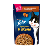 Влажный корм Felix Sensations для взрослых кошек, с курицей в желе с морковью