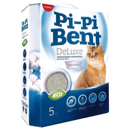 Pi-Pi Bent DeLuxe Clean Cotton Наполнитель глиняный комкующийся (с ароматом хлопка), 5 кг  - купить со скидкой