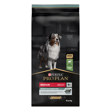 Pro Plan OptiDigest Medium Adult Сухой корм для взрослых собак средних пород с чувствительным пищеварением (с ягненком и рисом), 14 кг - фото 1