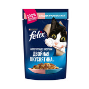 Влажный корм Felix Аппетитные кусочки, Двойная Вкуснятина для взрослых кошек, с лососем и форелью, в желе 