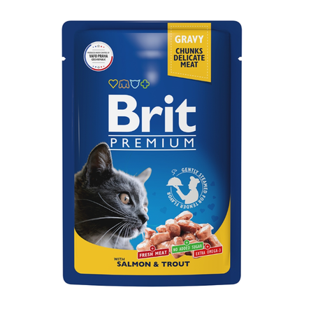 Brit Premium Пауч с лососем и форелью в соусе для взрослых кошек, 85 гр - фото 1