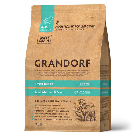 Grandorf 4Meat & Brown Rice Adult All Сухой корм для взрослых собак всех пород (с четырьмя видами мяса и бурым рисом), 3 кг - фото 1