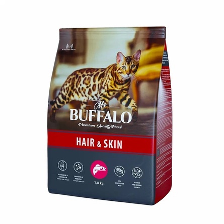 Mr.Buffalo HAIR & SKIN Сухой корм для кошек, лосось, 1,8 кг - фото 1