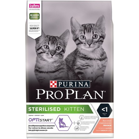 Pro Plan Sterilised OptiStart Сухой корм для стерилизованных котят, с высоким содержанием лосося, 3 кг - фото 1