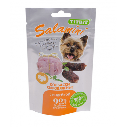 TiTBiT Salamini Колбаски сыровяленные для взрослых собак всех пород (с индейкой), 40 гр
