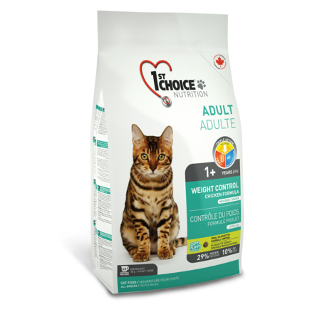 1st Choice Weight Control Сухой корм для взрослых кошек, склонных к набору веса (с курицей), 5,44 кг - фото 1