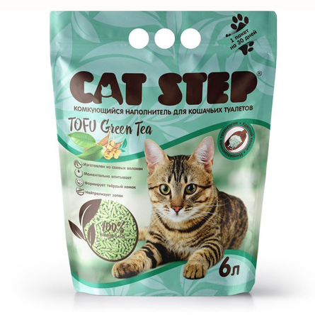 Cat Step Tofu Green Tea Наполнитель для кошачьих туалетов, растительный комкующийся , 2,8 кг