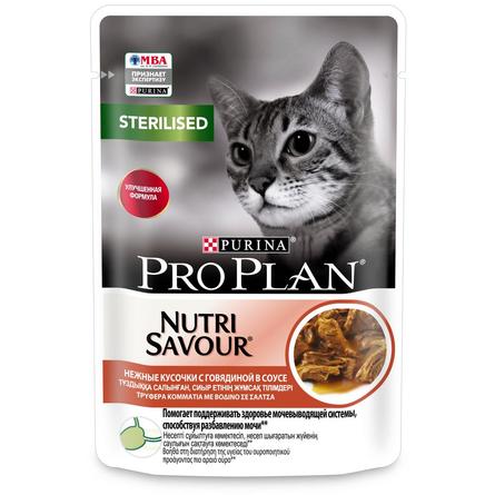 Pro Plan NutriSavour Sterilised Кусочки филе в соусе для взрослых кошек (с говядиной), 85 гр - фото 1
