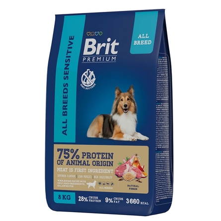 Brit Premium Sensitive Сухой корм для взрослых собак с чувствительным пищеварением, ягненок и индейка, 8 кг - фото 1