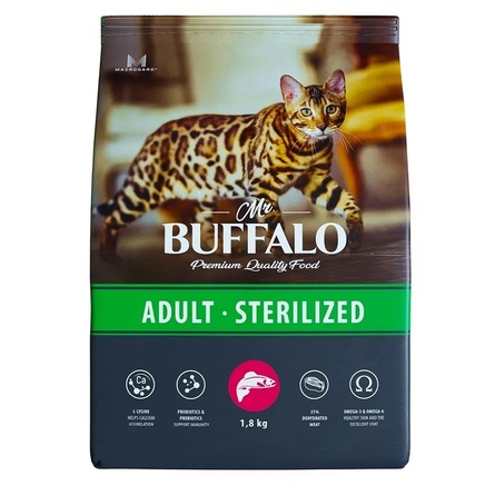 Mr.Buffalo STERILIZED Сухой корм для кошек, лосось, 1,8 кг - фото 1