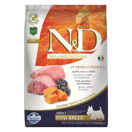 Farmina N&D Dog GF Pumpkin Lamb & Blueberry Adult Mini Сухой беззерновой корм для взрослых собак мини-пород (с ягненком, тыквой и черникой), 2,5 кг - фото 1