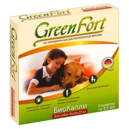 GreenFort БИО капли от блох и клещей для собак крупных пород и щенков, 2,5 мл - фото 1