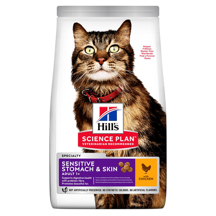 Hill's Science Plan Sensitive Stomach & Skin сухой корм для взрослых кошек с чувствительным пищеварением и кожей (с курицей), 300 гр - фото 1