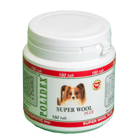 Polidex Super Wool plus Кормовая добавка для собак для шерсти и кожи, 150 таблеток