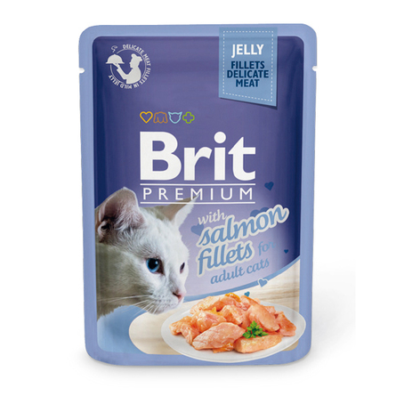 Brit влажный корм для кошек (кусочки из филе лосося в желе), 85 гр - фото 1