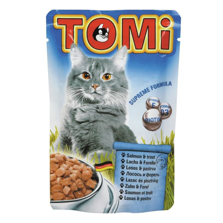 ToMi Кусочки паштета в соусе для взрослых кошек (с лососем и форелью), 100 гр