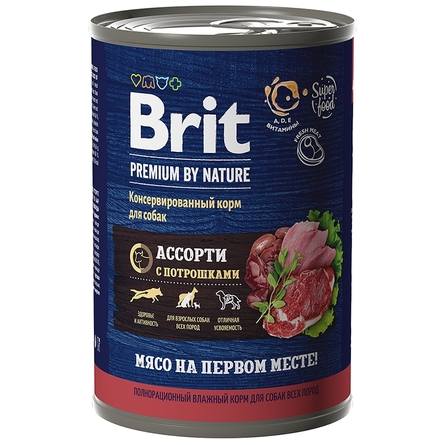 Brit Premium by Nature Паштет для взрослых собак всех пород, мясное ассорти с потрошками , 410 г - фото 1