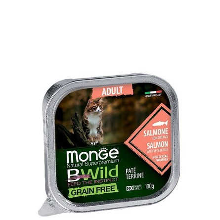 Monge Cat BWild Grain Free Беззерновые консервы для взрослых кошек, лосось с овощами, 100 г