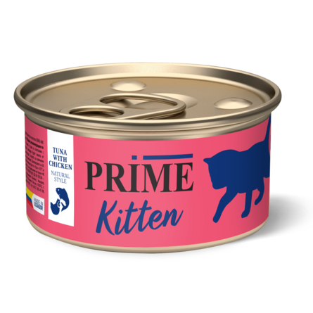 PRIME Консервированный корм для котят, тунец премиум с курицей в собственном соку, 85 гр - фото 1