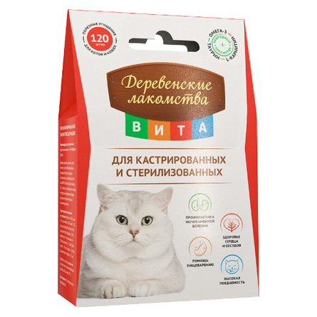 Деревенские лакомства Вита Витаминизированное лакомство для взрослых стерилизованных кошек и кастрированных котов, 60 гр