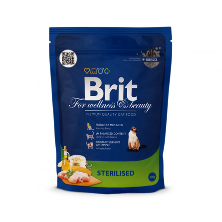 Brit Premium Cat Sterilized Сухой корм для взрослых стерилизованных кошек и кастрированных котов (с курицей), 300 гр - фото 1