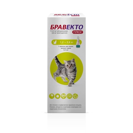 Бравекто Плюс Капли для кошек 112,5 мг, 0,4 мл