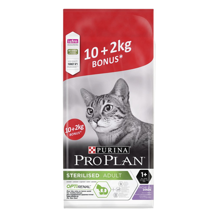 Pro Plan Sterilised Сухой корм для взрослых стерилизованных кошек и кастрированных котов (с индейкой), 12 кг - фото 1