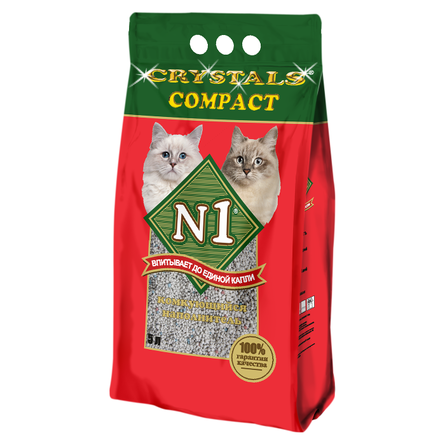 N1 Crystals Compact Комкующийся глиняный наполнитель для кошек (антибактериальный), 4,5 кг