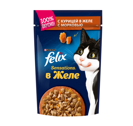 Felix Sensations Кусочки мяса в желе для взрослых кошек (с курицей и морковью), 85 гр - фото 1