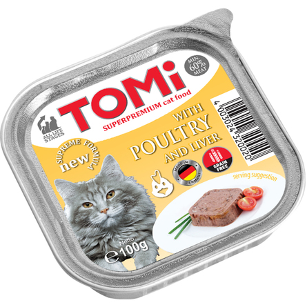 ToMi Кусочки паштета в соусе для взрослых кошек (с птицей и печенью), 100 гр