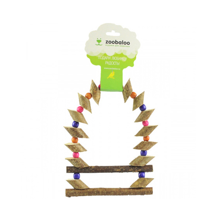 Zoobaloo Игрушка для птиц Лесенка Орешник с бусинками для средних птиц