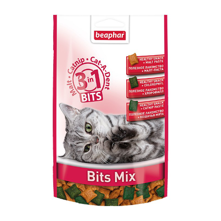 Beaphar Bits Mix Подушечки для кошек и котят (микс трех вкусов), 150 гр