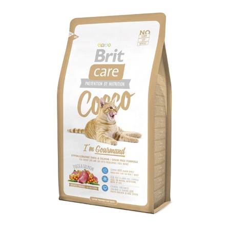 Brit Care Cocco Сухой корм для взрослых привередливых кошек с чувствительным пищеварением (с уткой и лососем), 2 кг - фото 1