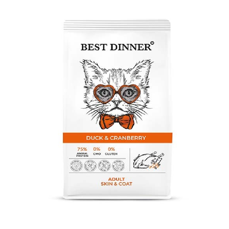 Best Dinner Сухой корм с уткой и клюквой для кошек для здоровой кожи и шерсти, 400 гр - фото 1