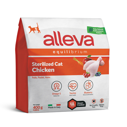 ALLEVA Equilibrium Сухой корм для кастрированных котов и стерилизованных кошек (с курицей), 400 гр - фото 1