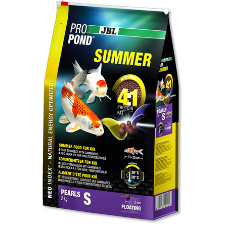 JBL ProPond Summer S Основной летний корм в форме плавающих гранул для карпов кои небольшого размера, 2 кг