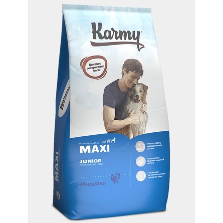 Karmy Junior Maxi Полнорационный сухой корм для щенков крупных пород до 1 года, с индейкой, 14 кг - фото 1
