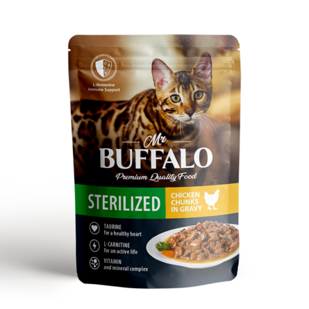 Купить Mr.Buffalo STERILIZED Влажный корм для стерилизованных кошек, цыпленок в соусе, 85 г за 76.00 ₽