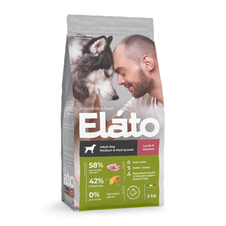 Elato Holistic Adult Medium&Maxi Сухой корм для собак средних и крупных пород, ягненок с олениной, 2 кг 
