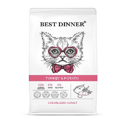 Best Dinner Sterilised Сухой корм с индейкой и картофелем для стерилизованных кошек с чувствительным пищеварением, 400 гр - фото 1