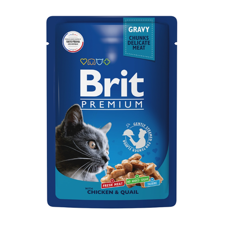 Brit Premium Пауч с цыпленком и перепелкой в соусе для взрослых кошек, 85 гр - фото 1