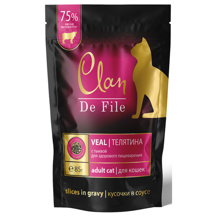 CLAN De File CLAN De File пауч кусочки в соусе для кошек, Креветки и семена льна, 85г