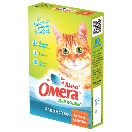 Омега Neo+ Крепкое здоровье Лакомство для кошек, 90 таблеток - фото 1