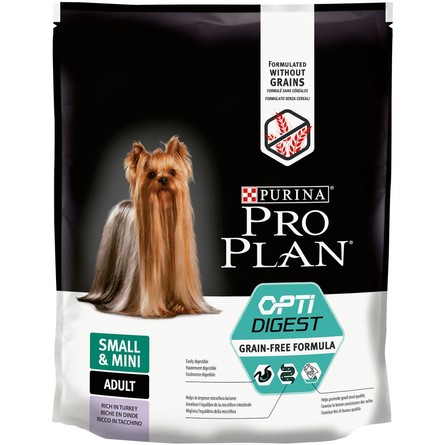 Сухой корм PRO PLAN® для взрослых собак мелких и карликовых пород с чувствительным пищеварением GRAIN FREE (беззерновой), с высоким содержанием индейки, 700 гр 