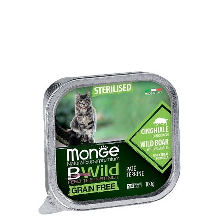 Monge Cat BWild Grain Free Беззерновые консервы для стерилизованных кошек, мясо кабана с овощами, 100 г - фото 1