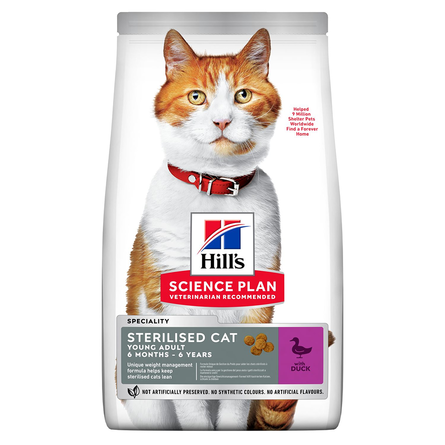 Hill's Science Plan сухой корм для стерилизованных кошек меньше 7 лет (утка), 1,5 кг - фото 1