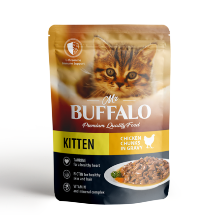 Mr.Buffalo KITTEN Влажный корм для котят, нежный цыпленок в соусе – интернет-магазин Ле’Муррр