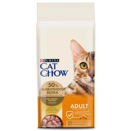 Cat Chow Adult Сухой корм для взрослых кошек (с высоким содержанием домашней птицы), 15 кг - фото 1