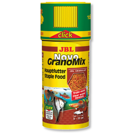 JBL NovoGranoMix CLICK Основной корм для средних и больших аквариумных рыб, гранулы, 115 гр - фото 1