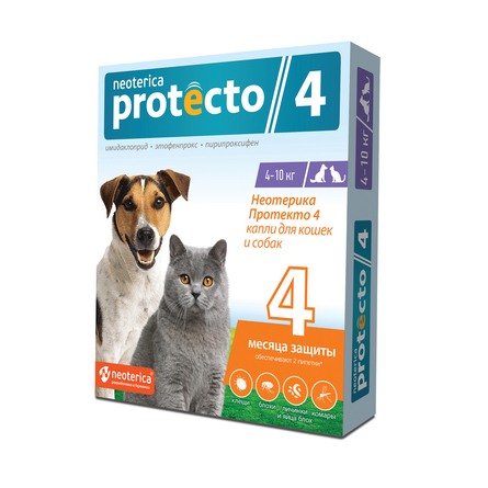 Neoterica Protecto Капли на холку для кошек и собак 4-10 кг - фото 1